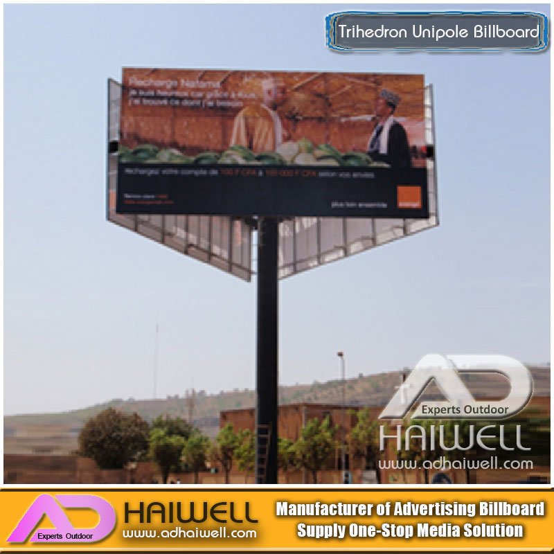 High-Way Trihedron Unipole Advertising Billboard Construction on Sale