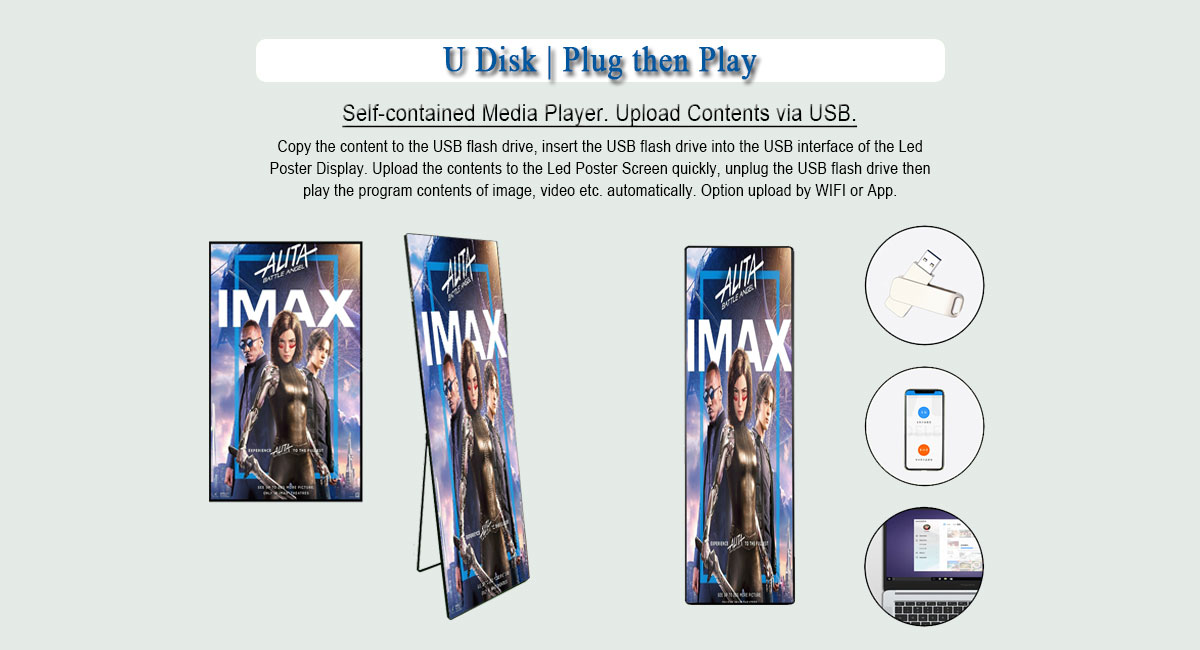 Self contained Media Player. Upload Contents via USB