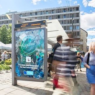 15. A bus shelter panel in Oslo was filled with plastic litter to raise awareness of ocean plastic pollution.