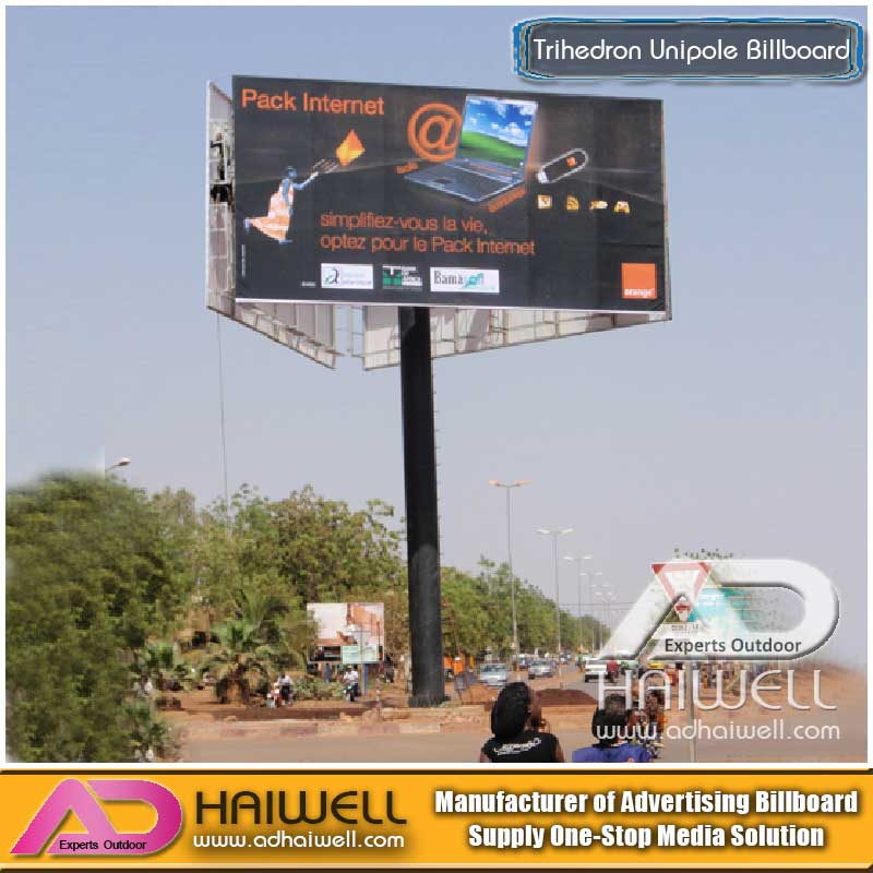High-Way Trihedron Unipole Advertising Billboard Construction on Sale