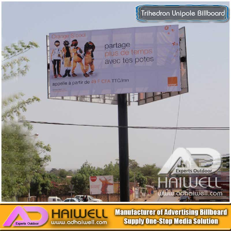 High-Way Trihedron Unipole Advertising Billboard Construction on Sale