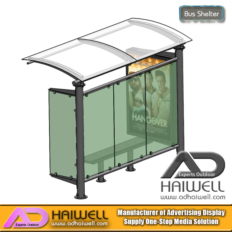 Outdoor Street Bus Stop Shelter with Mupi Advertising Display Light Box