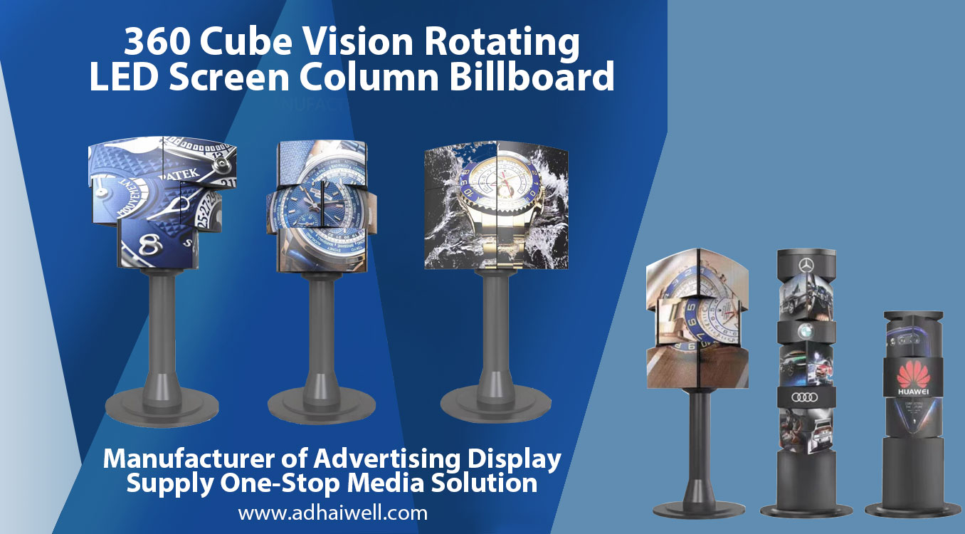 360 Cube Vision Rotating LED Screen Column Billboard