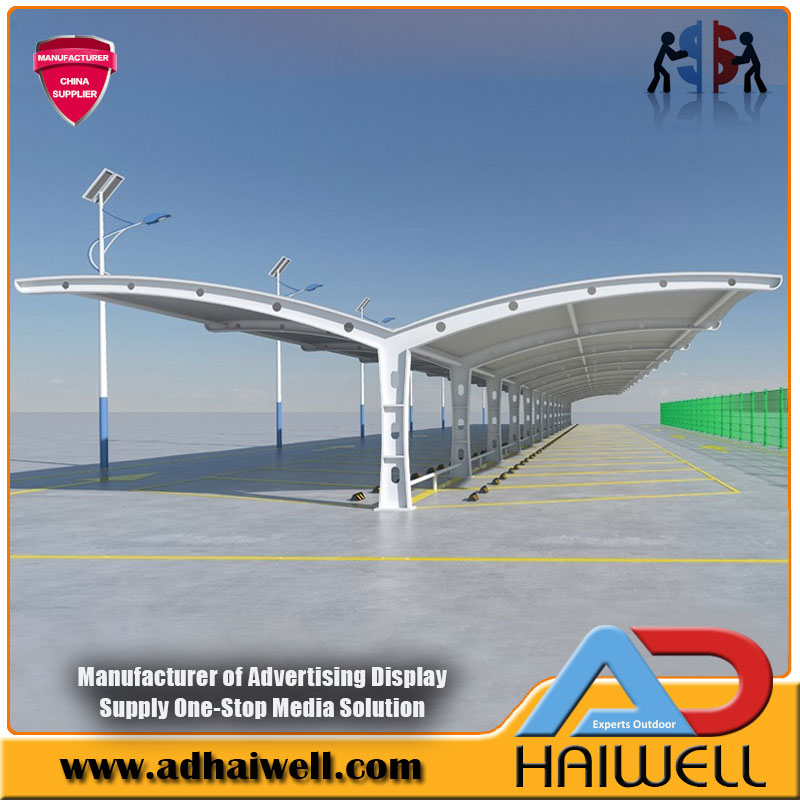 L-Shape PVDF Tensile Membrane Carport | Modern Flat-Tilt EV Charging Canopy