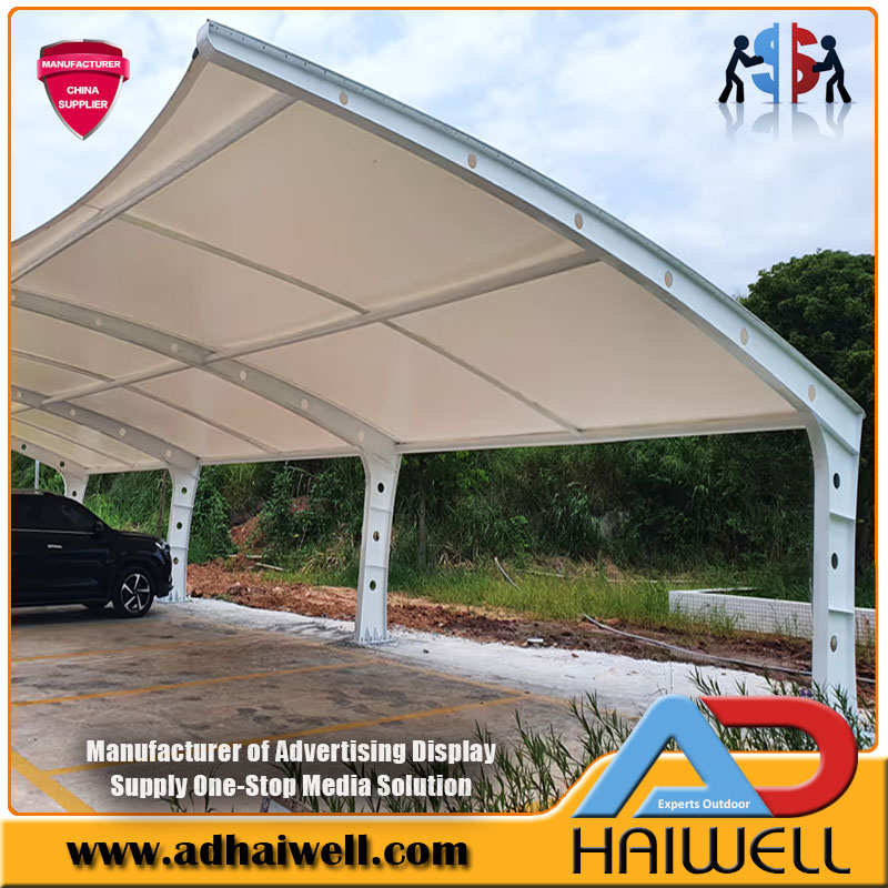 L-Shape PVDF Tensile Membrane Carport | Modern Flat-Tilt EV Charging Canopy