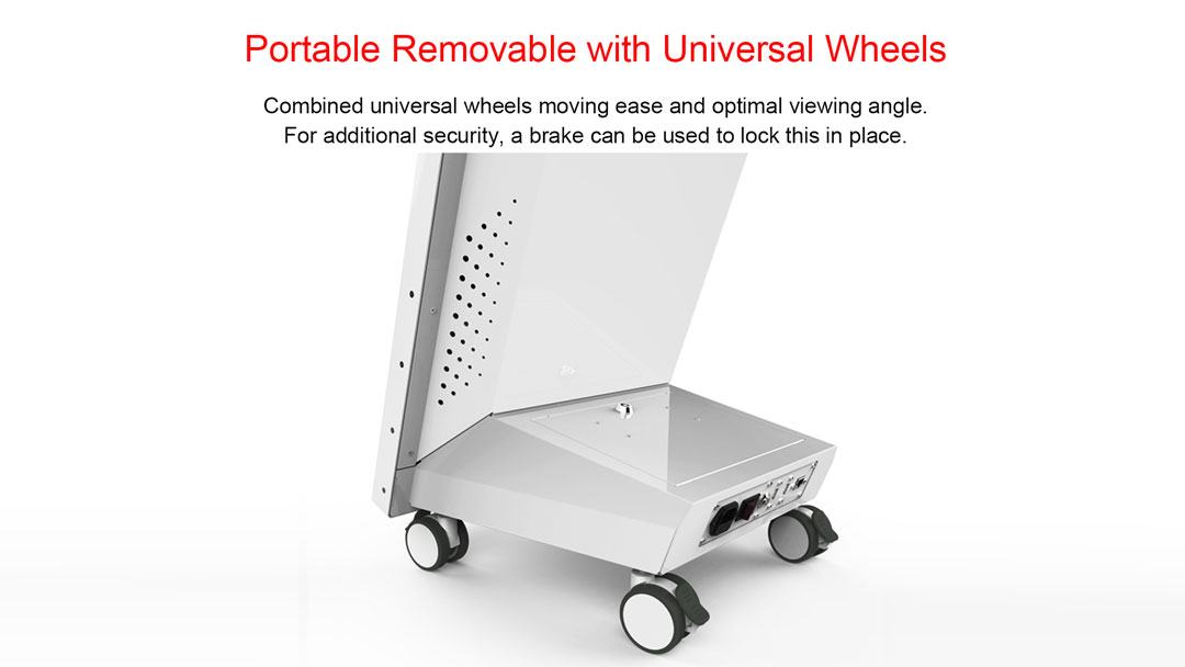 Portable-Removable-digital-signage-with-Universal-Wheels